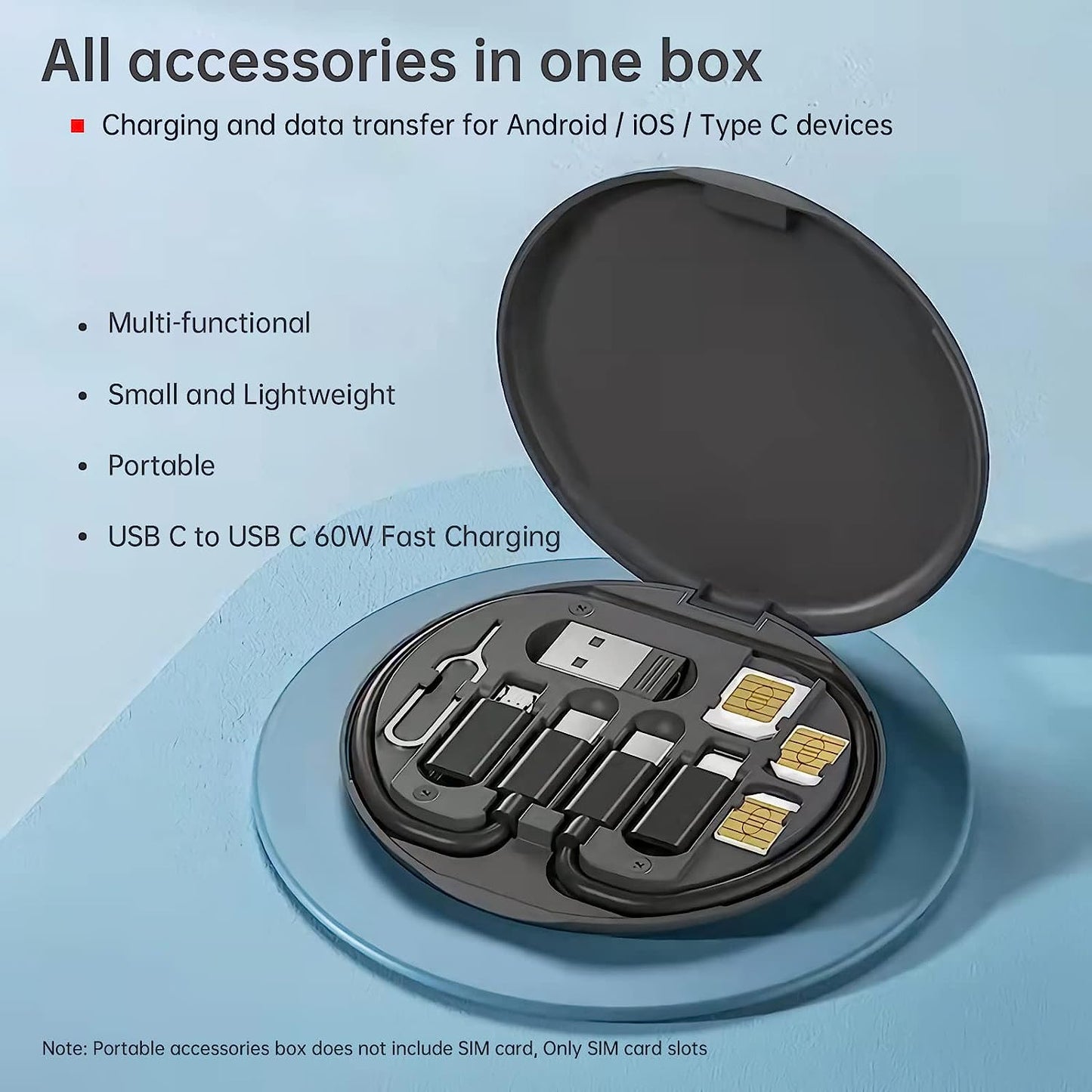 Fast Charging Data Cable Set for Type C, Apple & Android Charging with Portable Storage Box
