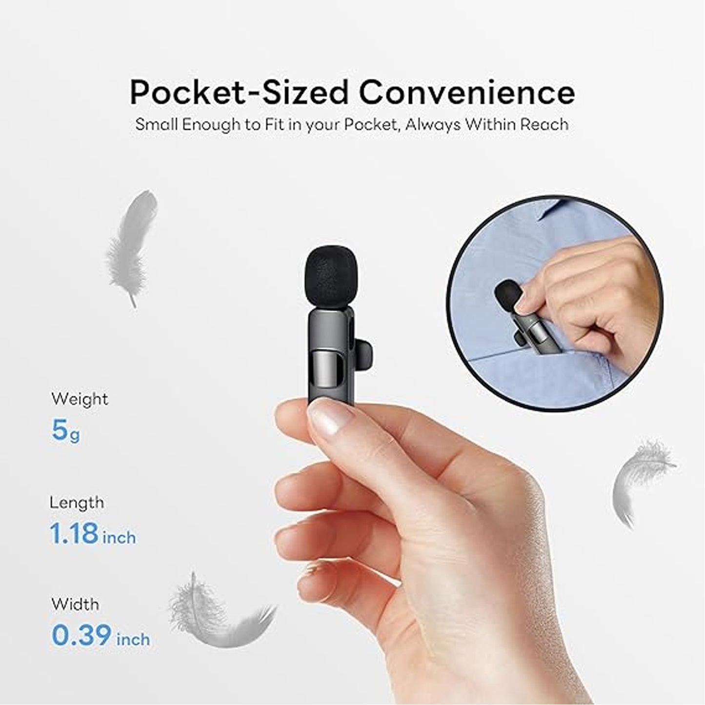 CHAMPKIA Wireless Lavalier Microphone for All Smartphones | Plug & Play Collar Mic with Noise Reduction | Clear Audio for Vlogging, YouTube, Interviews & Online Classes (K-8)