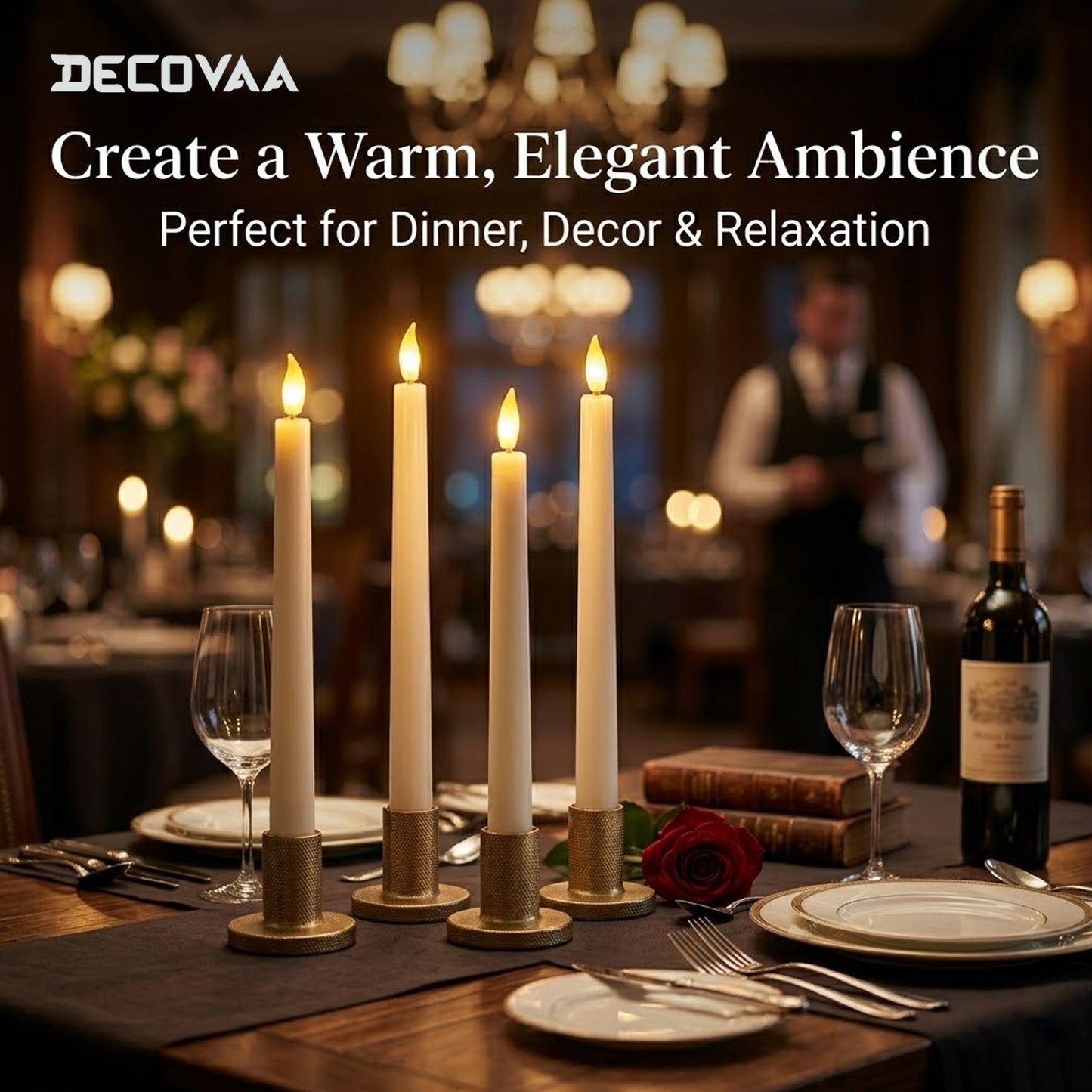 DECOVAA Flameless LED Taper Candles 11 Inch, Battery Operated Candles with Realistic 3D Flickering Flame, Dripless Smokeless Decorative Lights for Home Decor, Diwali, Wedding, Dinner
