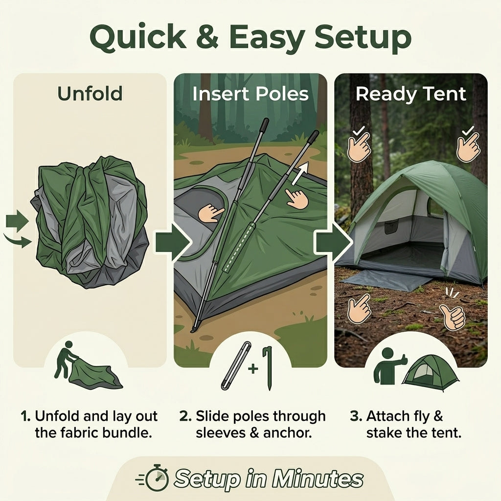 EYUVAA Foldable Camping Tent| Double-Layer Waterproof Outdoor Dome Tent with Carry Bag | Portable & Breathable Tent for Trekking, Hiking, Beach & Travel