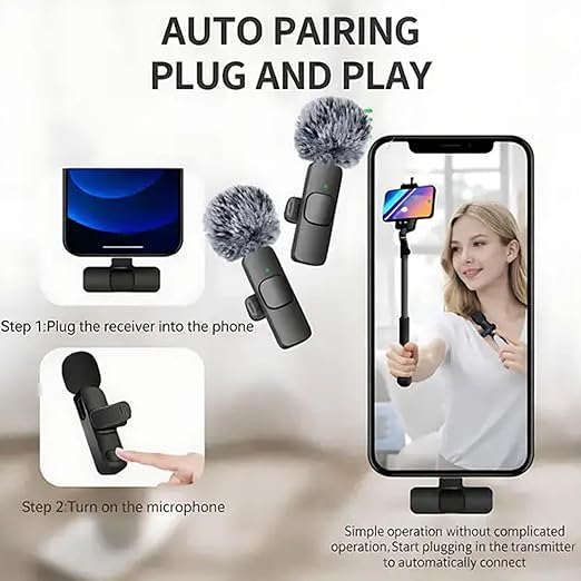 CHAMPKIA Dual Wireless Lavalier Microphone for iPhone & Android Mini Collar Mic with Noise Reduction, 50ft Range, USB-C & Lightning Receiver for YouTube,Vlogging, Podcasts & Live Streaming (K9-Pro)