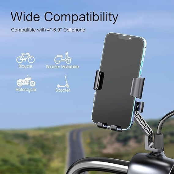 EYUVAA Universal Motorcycle Mobile Phone Holder | 360° Rotatable, Shockproof & Anti-Slip Handlebar Mount | One-Hand Quick Release for 4.7”-7” Smartphones Holder for Bikes & Scooters