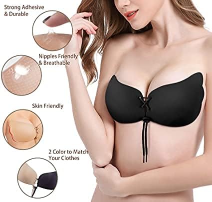 Adhesive Silicone Gel Stick-On Bra Invisible Push-up Design Bra For Women's & Girl's (Black)