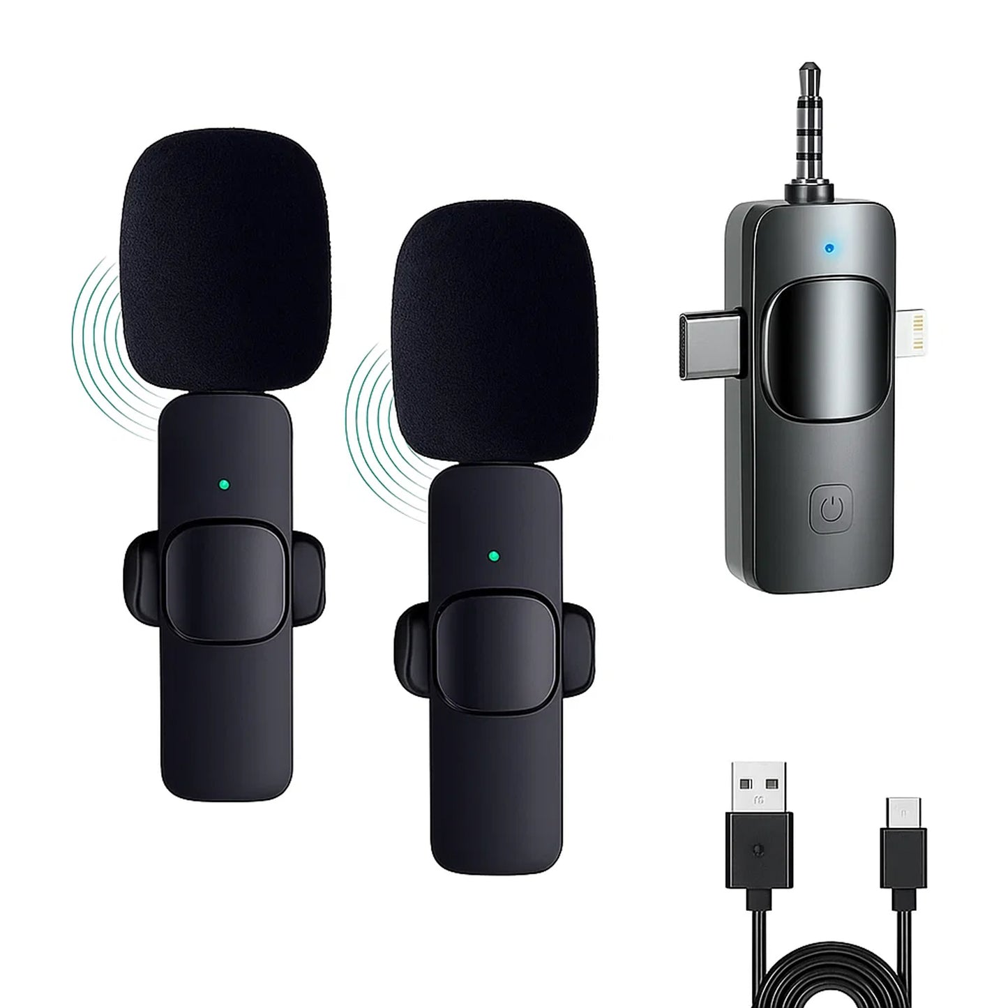 CHAMPKIA K35-2 Dual Wireless Collar Microphone, Plug & Play Lavalier Mic, Noise Cancellation, LED Indicator, Long Battery Life | Compatible with All Smartphones & DSLRs for YouTube & Interviews