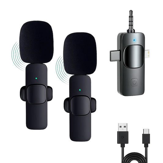 EYUVAA K35-2 Dual Wireless Collar Microphone, Plug & Play Lavalier Mic, Noise Cancellation, LED Indicator, Long Battery Life | Compatible with All Smartphones & DSLRs for YouTube & Interviews