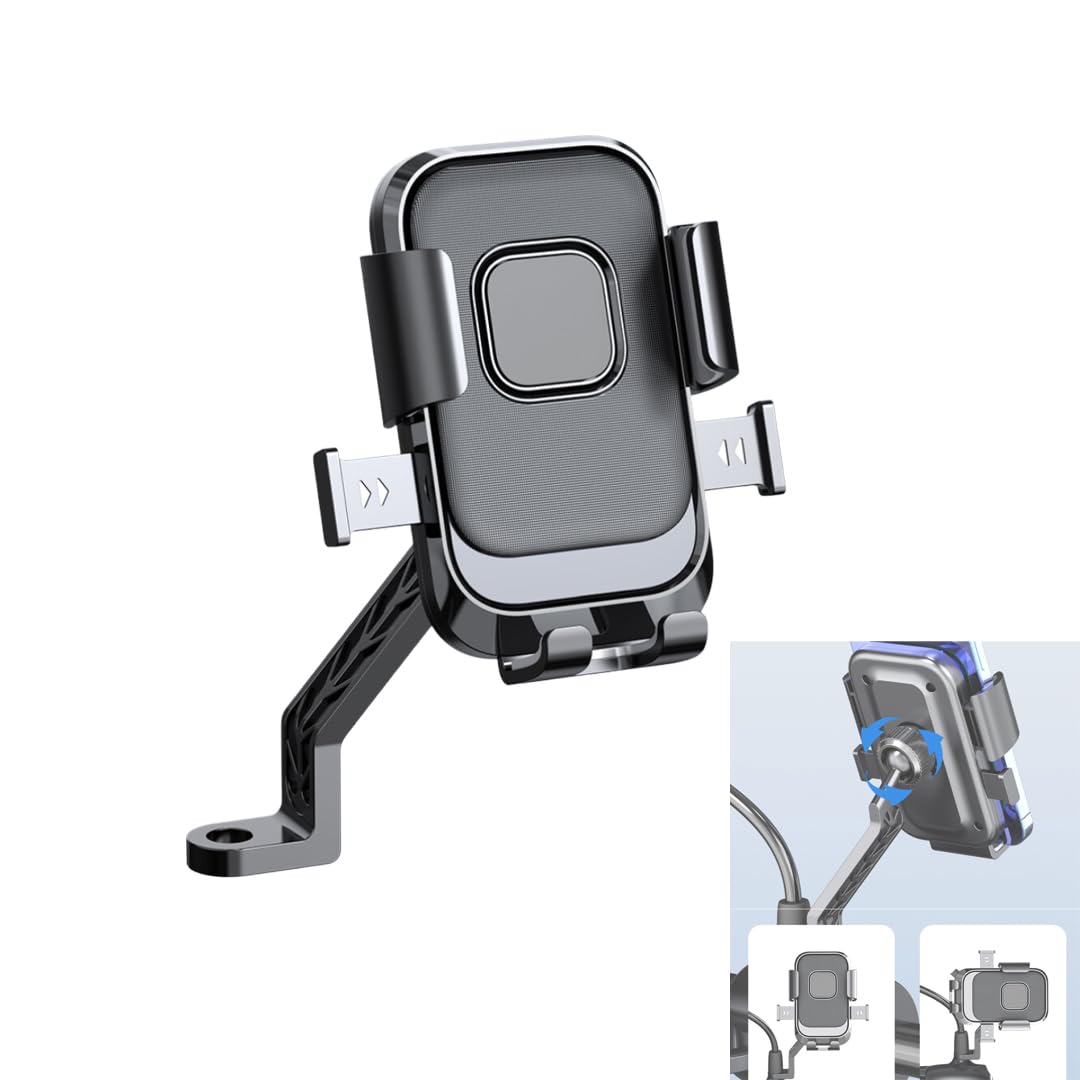 EYUVAA Universal Motorcycle Mobile Phone Holder | 360° Rotatable, Shockproof & Anti-Slip Handlebar Mount | One-Hand Quick Release for 4.7”-7” Smartphones Holder for Bikes & Scooters