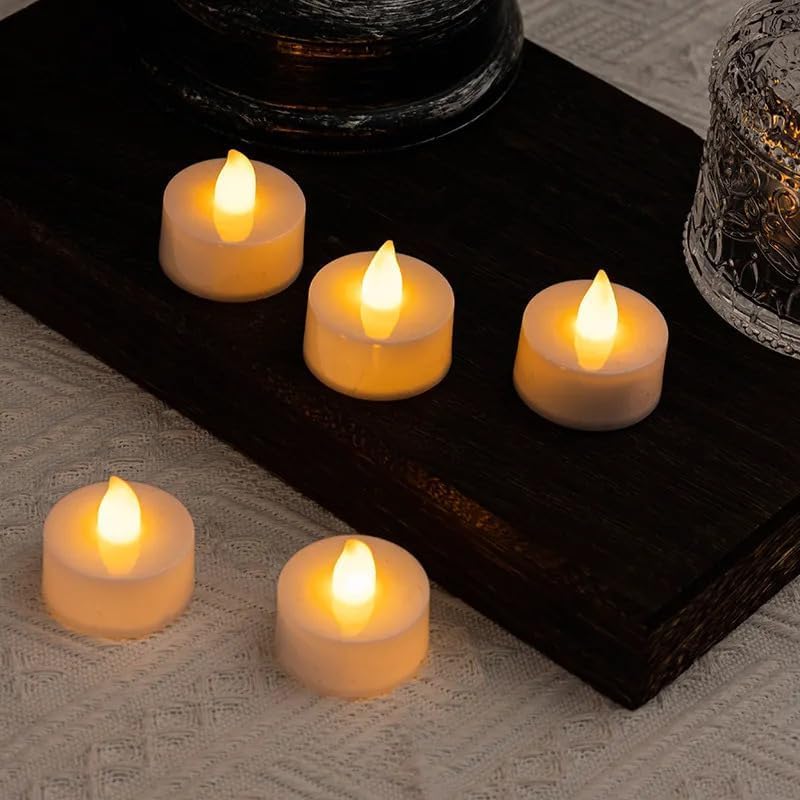 EYUVAA Flickering Effect Flameless Candles, Battery Operated Tealight Smokeless Decorative Candles for Home, Diwali and Wedding Decoration