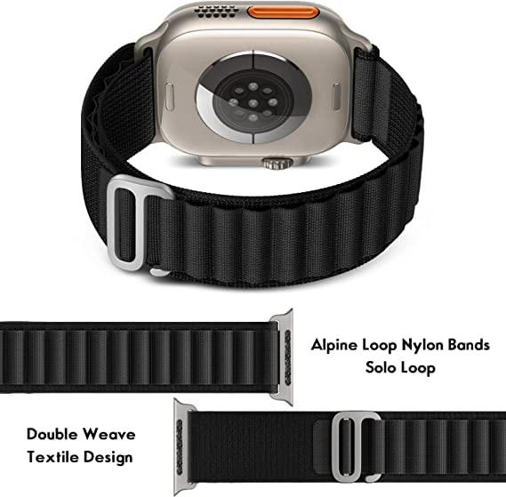 Nylon Watch Strap removal Alpine Loop Compatible for Watch Band 25cm, Rugged with Metal Hook, Compatible with all Watch Series (black)