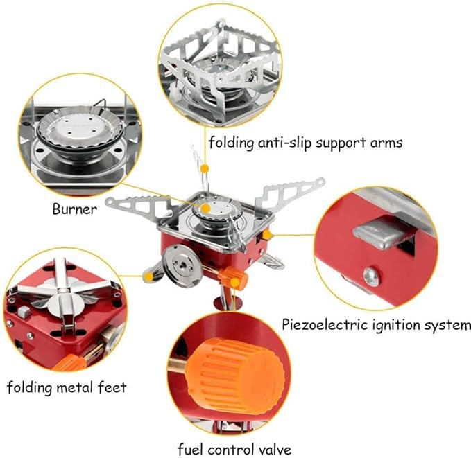 EYUVAA Alloy Steel Portable Gas Stove for Travel with Butane Gas Cylinder, Folding Furnace Outdoor Camping Stove, Lightweight Gas Burner