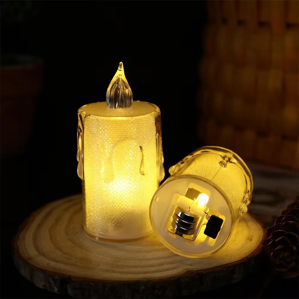 EYUVAA Crystal LED Tealight Candles| Smokeless Candle| Battery Operated Flickering Tea Lights, Electric Decorative Diyas for Diwali, Wedding, Christmas, Gifting & Home Decoration