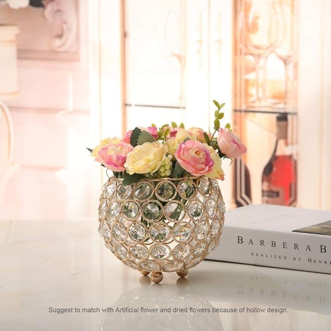 EYUVAA Luxurious Crystal Tea Light Candle Holder, Elegant Gold Accents, Diamond Candle Holders for Home Décor, Weddings, Diwali, Special Occasions and Enchanting Candlelight Displays