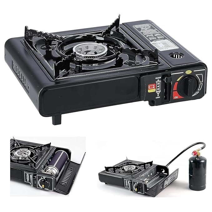 EYUVAA Portable Gas Stove for Travel with Carrying Case| Dual Fuel Camping Stove for LPG & Butane Cylinder| Compact Cooking Stove for Indoor, Outdoor Camping, Hiking & Emergency Use