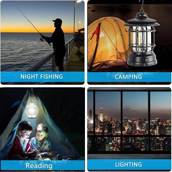 EYUVAA LED Rechargeable Camping Lantern| USB Powered Vintage LED Camping Light, Waterproof and Dimmable Lamp for Outdoor, Hiking, Tent, Home and Emergency Use