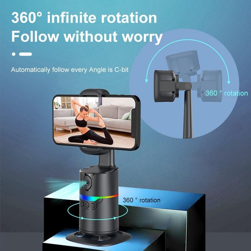 CHAMPKIA 360° Smart Shooting Gimbal with Face & Object Tracking,Auto-Rotation Tripod Stand, Rechargeable Battery & Glowing Lights, Ideal for Vlogging, Live Streaming & Video Calls