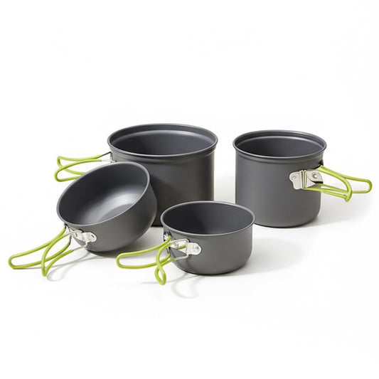 EYUVAA  Camping Cookware Set 4 Pcs, Portable Steel Cooking Pot Set, Lightweight Outdoor Cooking Kit for Camping, Hiking, Trekking, Picnic, Backpacking & Travel Kitchen Essentials