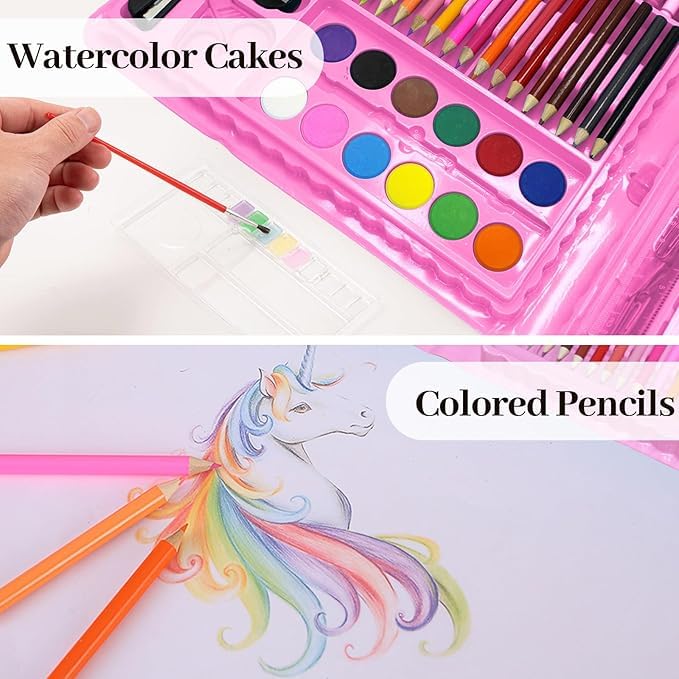 EYUVAA Deluxe 128 Piece Art Set| Portable Art & Craft Painting Box for Kids, Adults, and Artists| 128 pcs Drawing Kit with Crayons, Sketch, Watercolor Cakes and Colored Pencils