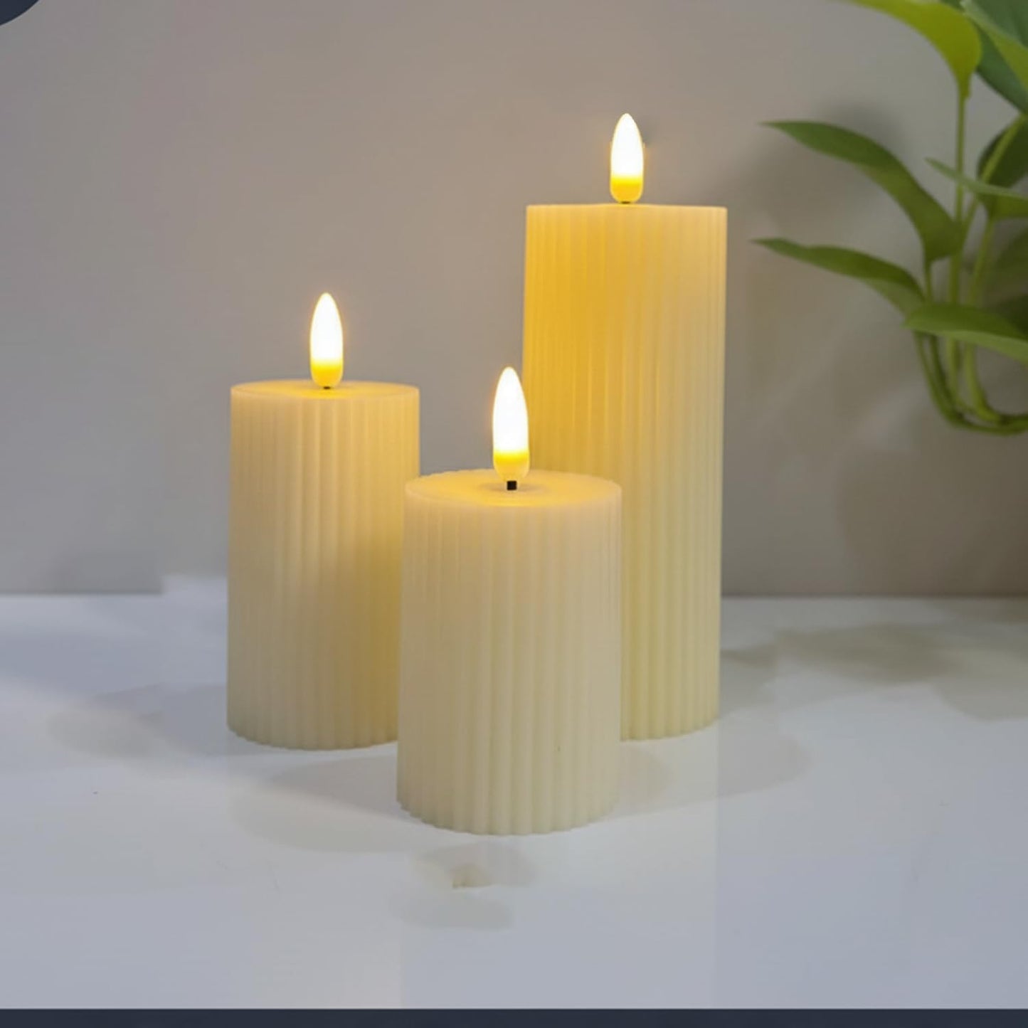 EYUVAA LED Pillar Candle with Flickering Effect | Set of 3 Realistic Flameless Candle, Battery Operated Light for Home Decor, Weddings, Parties, Festivals Decoration