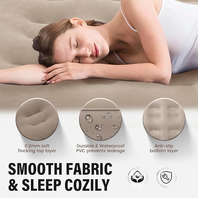 EYUVAA  Inflatable Air Mattress Single Air Bed Portable Camping Travel Mattress with Rechargeable Electric Pump, Waterproof Comfortable Sleeping Surface, Carry Bag Nozzles Repair Kit