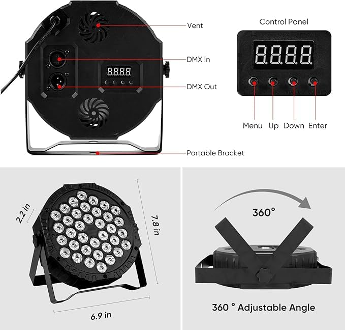 EYUVAA 36 LED Stage Lights RGB DJ LED Par Light with Remote & DMX Controlled Sound Activated Auto Play Uplights for Wedding, Live Shows, Holiday, Dance Party or Stage Lighting