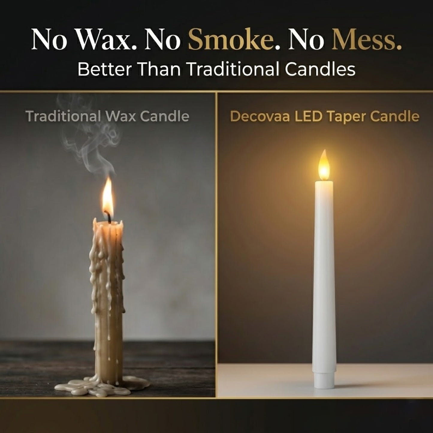 DECOVAA Flameless LED Taper Candles 11 Inch, Battery Operated Candles with Realistic 3D Flickering Flame, Dripless Smokeless Decorative Lights for Home Decor, Diwali, Wedding, Dinner