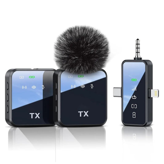 EYUVAA 3-in-1 Universal Wireless Microphone with 18H Battery Life for All Smartphones and Cameras | Dual Mic Set with Receiver & LED Display for Record Interview, Vlogs, YouTube, Instagram (F11)