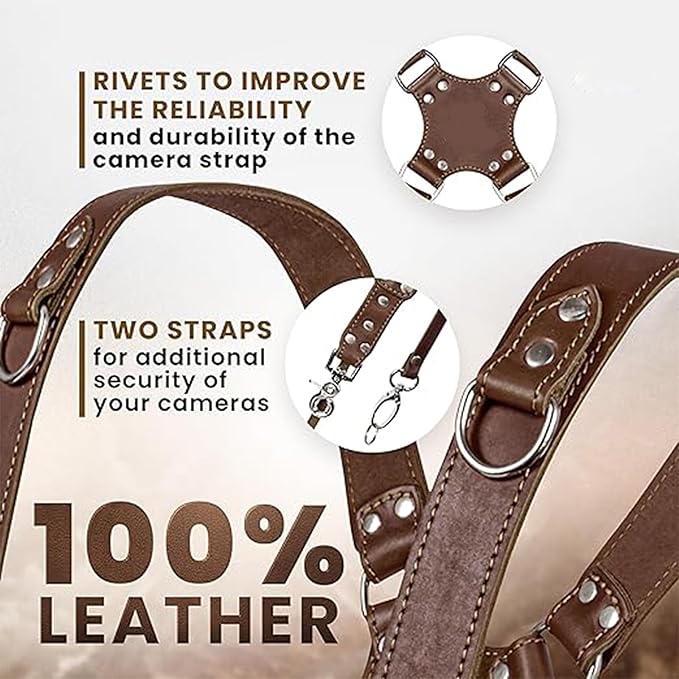 CHAMPKIA Camera Strap Accessories for Two-Cameras | Dual Shoulder Leather Belt Strap | Multi Camera Strap for DSLR/SLR