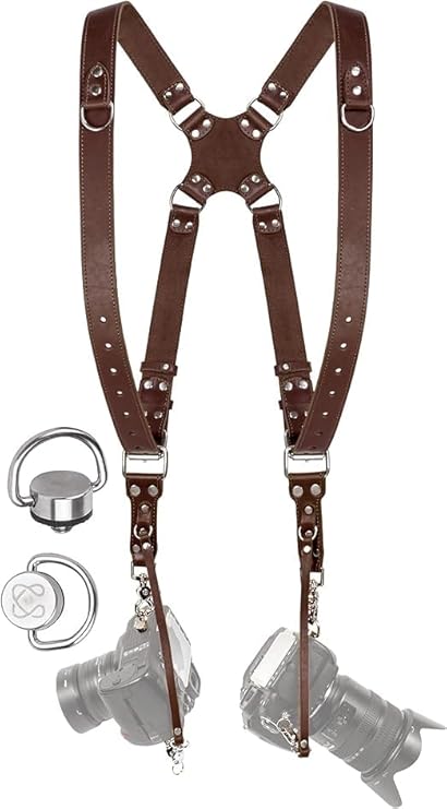 CHAMPKIA Camera Strap Accessories for Two-Cameras | Dual Shoulder Leather Belt Strap | Multi Camera Strap for DSLR/SLR