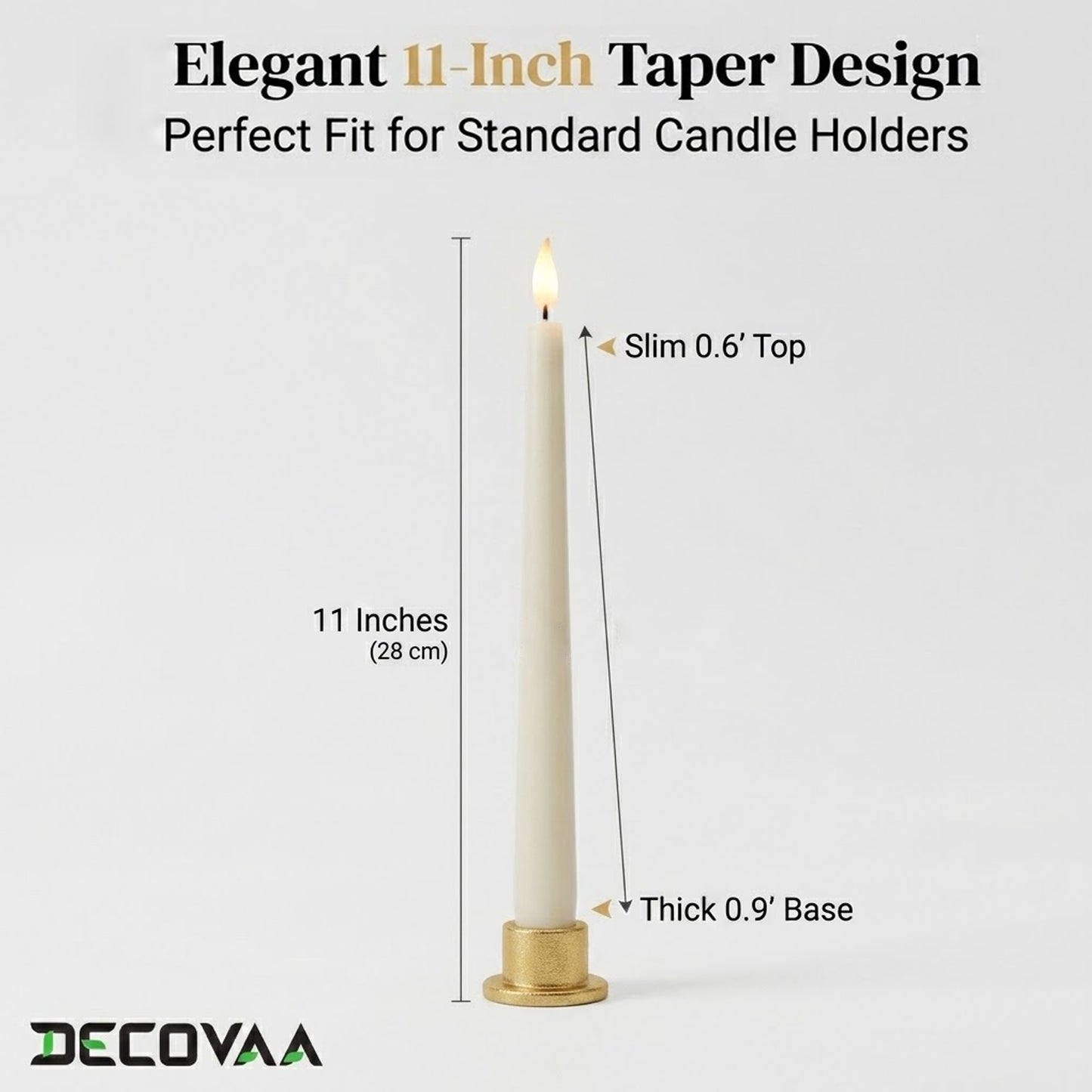 DECOVAA Flameless LED Taper Candles 11 Inch, Battery Operated Candles with Realistic 3D Flickering Flame, Dripless Smokeless Decorative Lights for Home Decor, Diwali, Wedding, Dinner