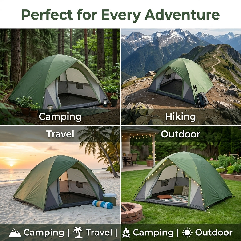 EYUVAA Foldable Camping Tent| Double-Layer Waterproof Outdoor Dome Tent with Carry Bag | Portable & Breathable Tent for Trekking, Hiking, Beach & Travel