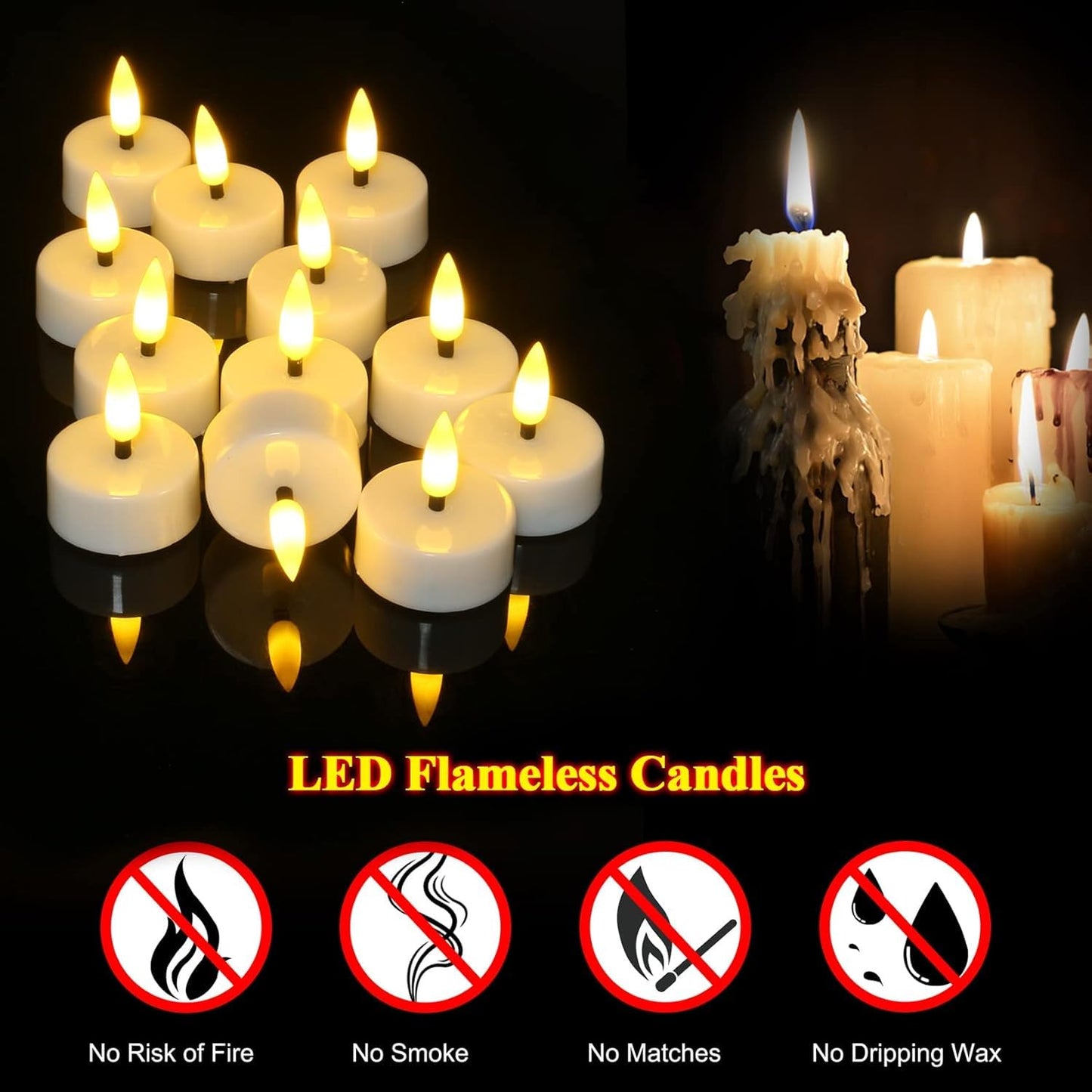 EYUVAA Premium LED Flameless Tea Light Candles, Battery Operated & Flameless Tealights, Smokeless Decorative Lights for Diwali, Wedding, Festive & Home Décor