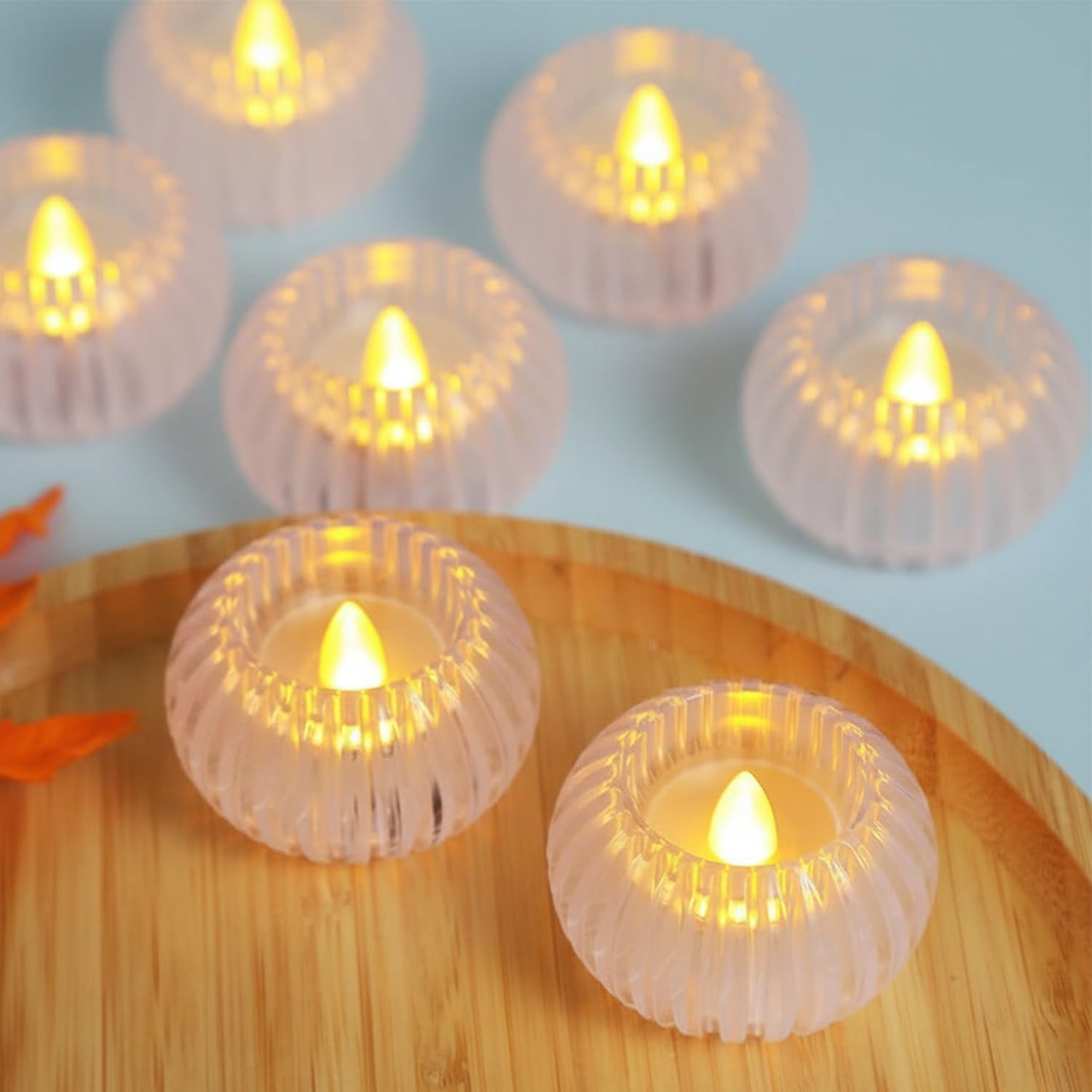 EYUVAA Flameless LED Tea Light Candle with Ribbed Crystal Acrylic Design, Battery Operated Smokeless Flickering Tealight for Home Décor, Diwali, Wedding & Home Decoration