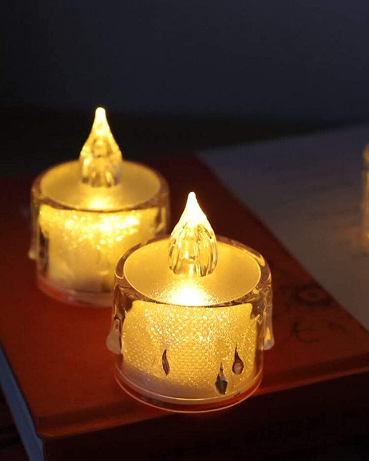 DECOVAA Crystal LED Tealight Candles, Flickering Battery-Operated Flameless Tea Lights Safe for Kids & Pets, Smokeless Decorative Candles for Home Décor, Diwali, Wedding & Home Decoration