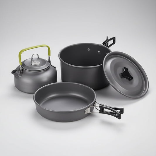 EYUVAA Camping Cookware Set, Lightweight Portable Outdoor Cooking Set with Pot, Pan, Kettle, Bowls & Utensils, Non-Stick Aluminium Camping Kitchen Set for Hiking,Trekking, Picnic & Travel