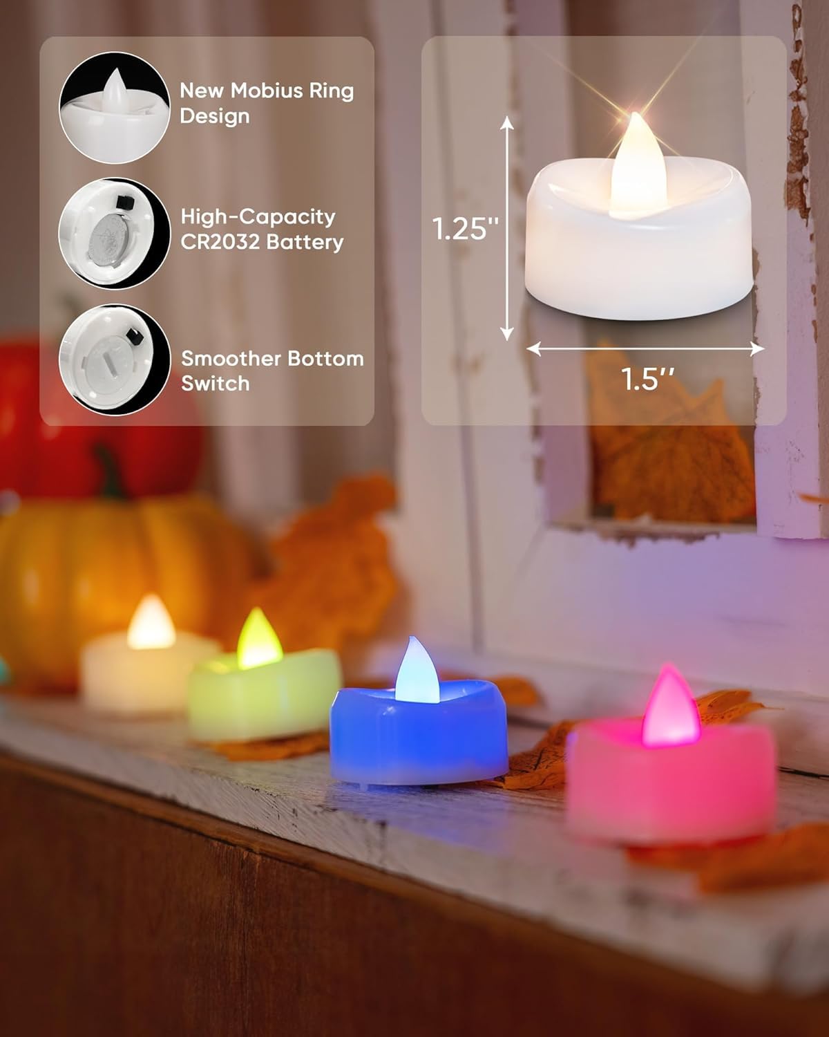 EYUVAA Flickering Effect Flameless Candles, Battery Operated Tealight Smokeless Decorative Candles for Home, Diwali and Wedding Decoration