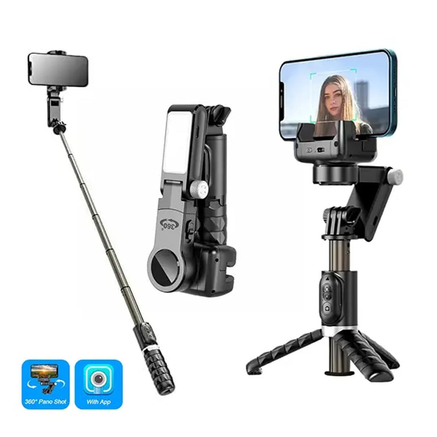 CHAMPKIA 360° Smart Shooting Gimbal with Face & Object Tracking,Auto-Rotation Tripod Stand, Rechargeable Battery & Glowing Lights, Ideal for Vlogging, Live Streaming & Video Calls