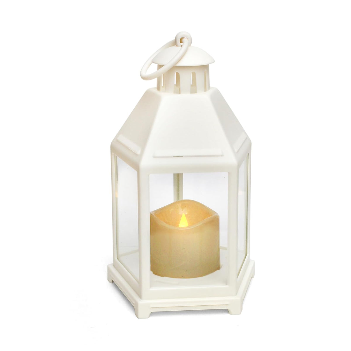 DECOVAA Vintage Lantern with Flickering Effect LED Pillar Candle Battery Operated Wall Hanging Lamp Decorative Lantern, Flameless Antique Glass Candle Holder for Home Decor, Diwali