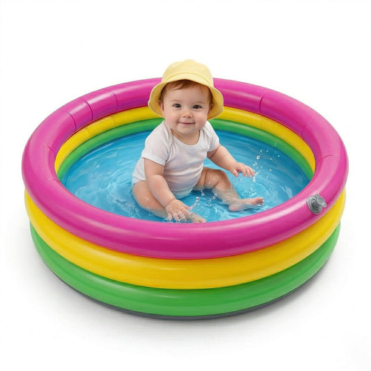 EYUVAA Kids Swimming Pool Inflatable Baby Pool for 0-3 Years 2 Feet 3-Ring Round Pool with Soft Inflatable Bottom Baby Bath Tub for Indoor, Balcony & Garden Play