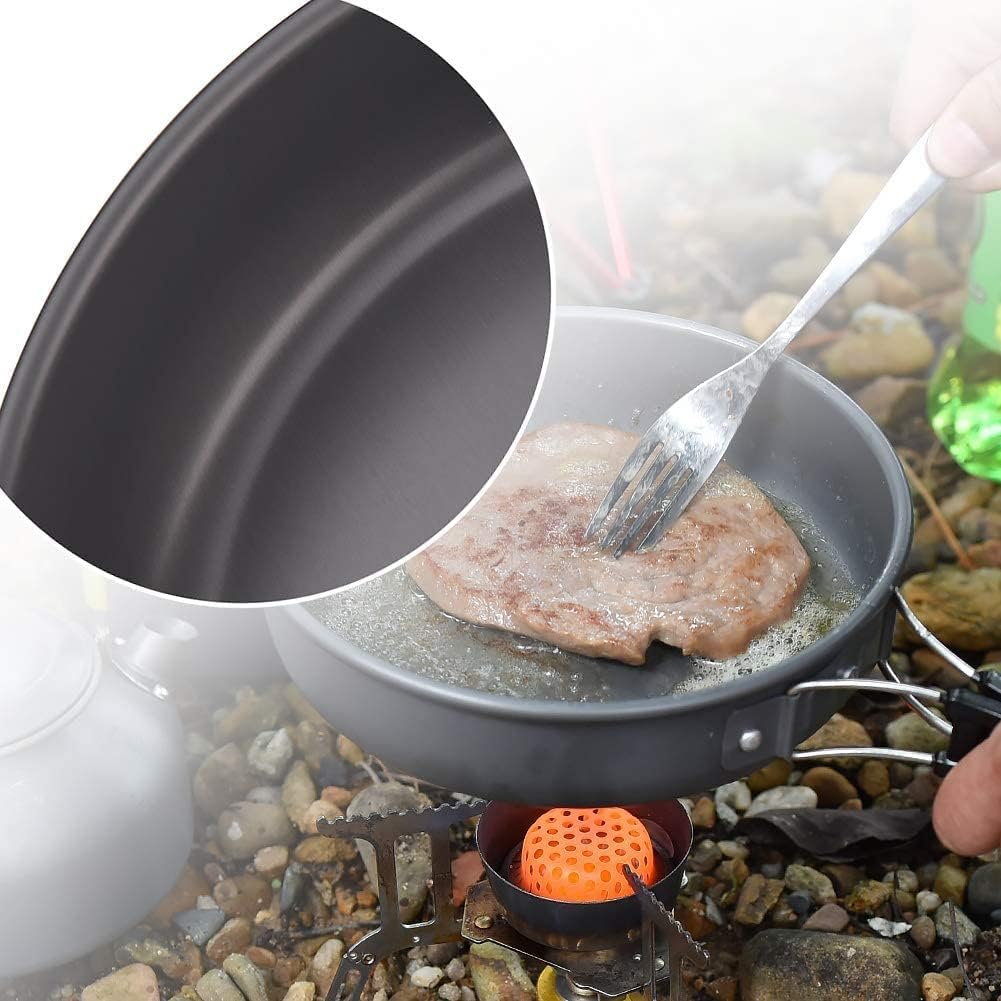 EYUVAA Camping Cookware Set, Lightweight Portable Outdoor Cooking Set with Pot, Pan, Kettle, Bowls & Utensils, Non-Stick Aluminium Camping Kitchen Set for Hiking,Trekking, Picnic & Travel