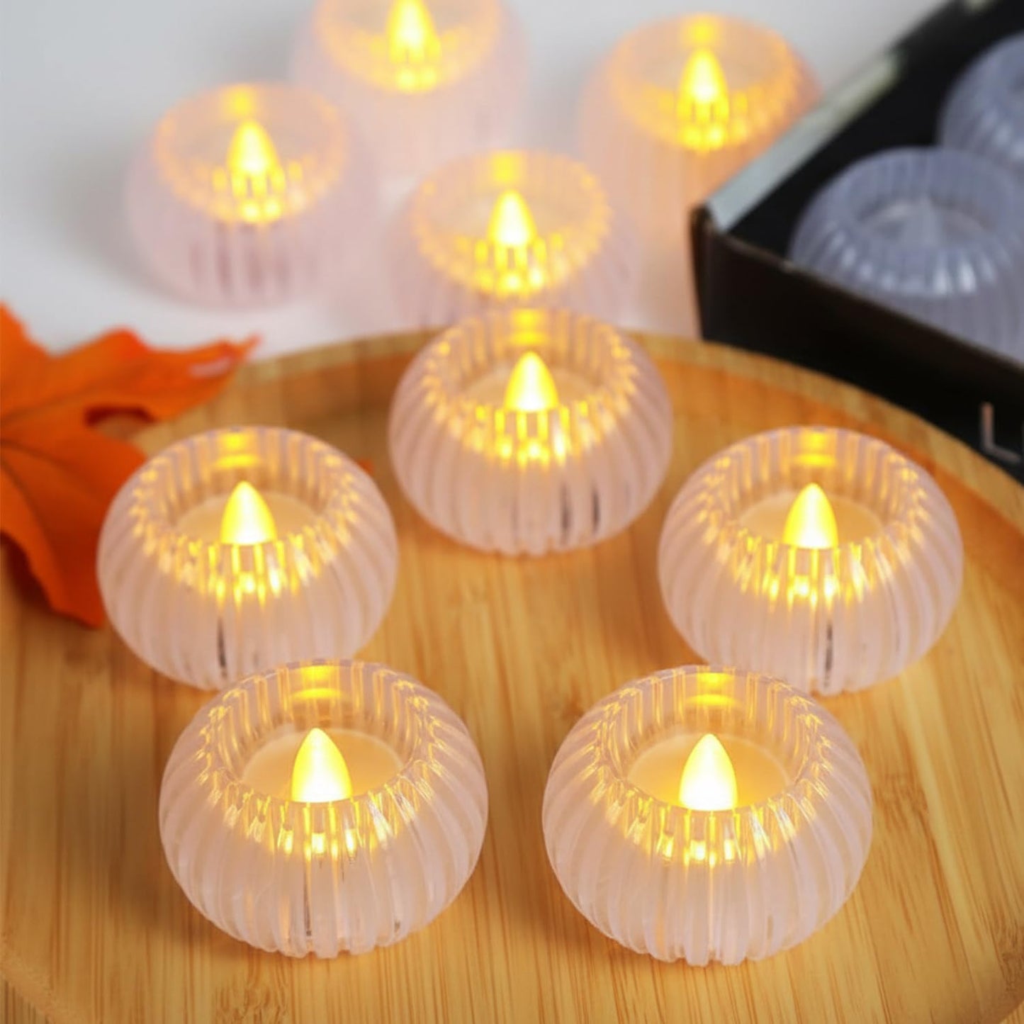 EYUVAA Flameless LED Tea Light Candle with Ribbed Crystal Acrylic Design, Battery Operated Smokeless Flickering Tealight for Home Décor, Diwali, Wedding & Home Decoration