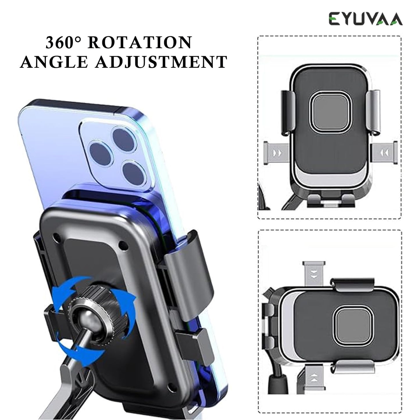 EYUVAA Universal Mobile Holder for Bikes with One Click Locking Phone Holder 360° Rotation Phone Mount Anti-Slip and Adjustable Angle for Motorcycles, Bicycles, E-Bikes, Scooters