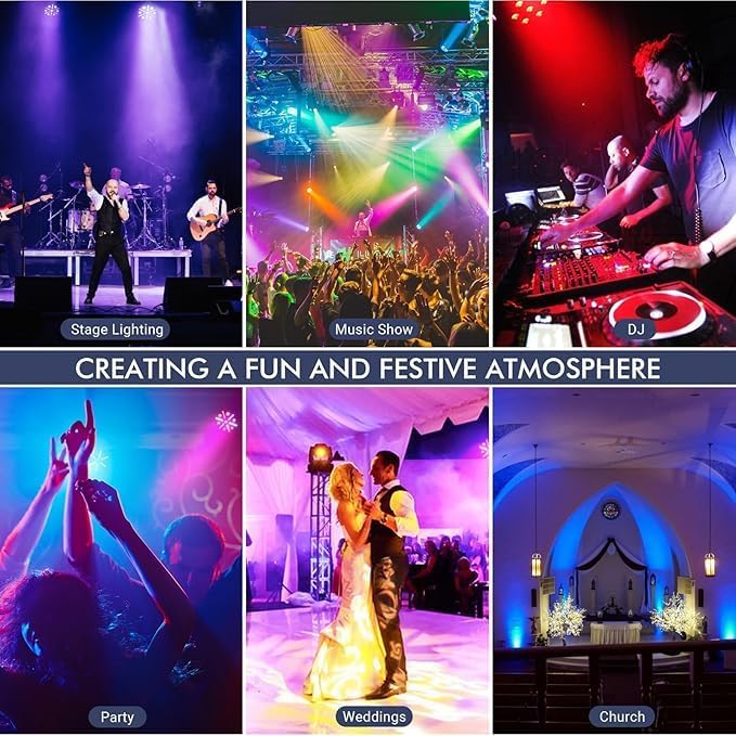 EYUVAA 36 LED Stage Lights RGB DJ LED Par Light with Remote & DMX Controlled Sound Activated Auto Play Uplights for Wedding, Live Shows, Holiday, Dance Party or Stage Lighting