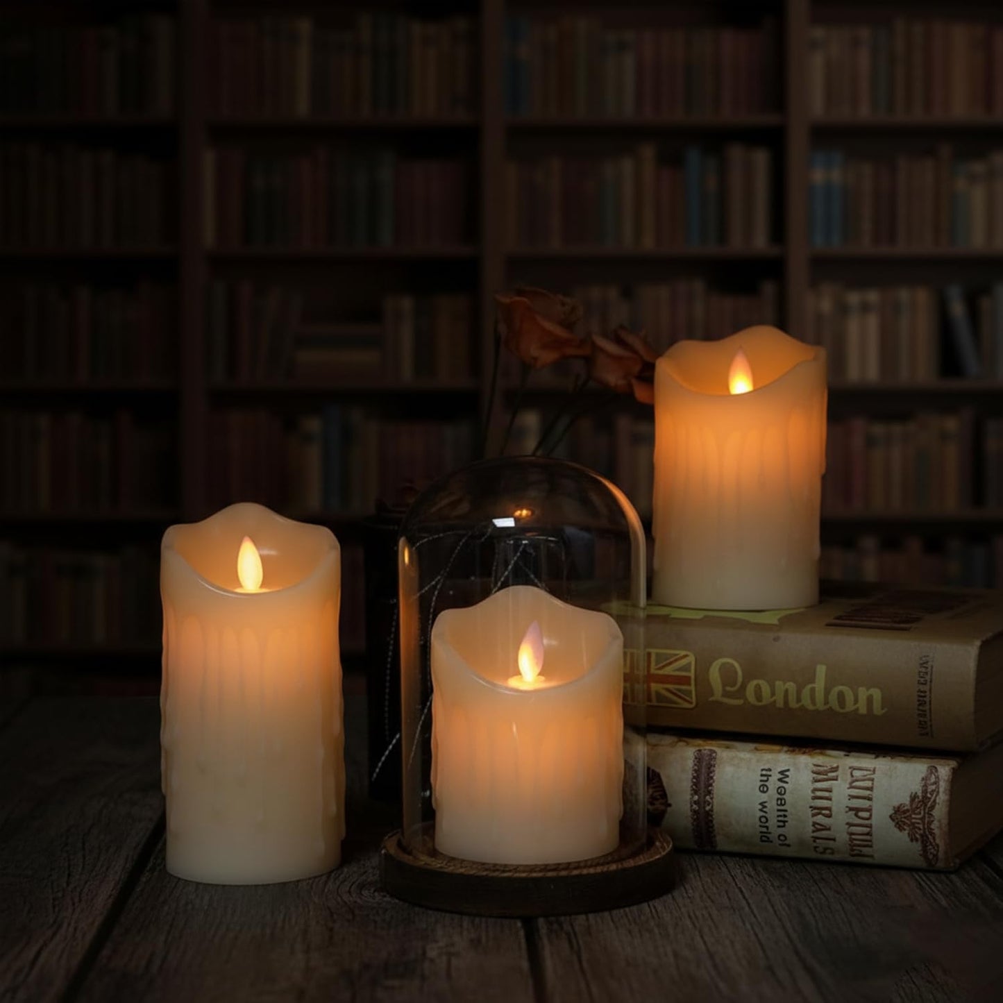 DECOVAA Dripping LED Pillar Candles| Smokeless Battery Operated Flickering Candle Lights| Flameless Tea Light, Decorative Candles for Home Decor, Diwali, Christmas & Festive Décor