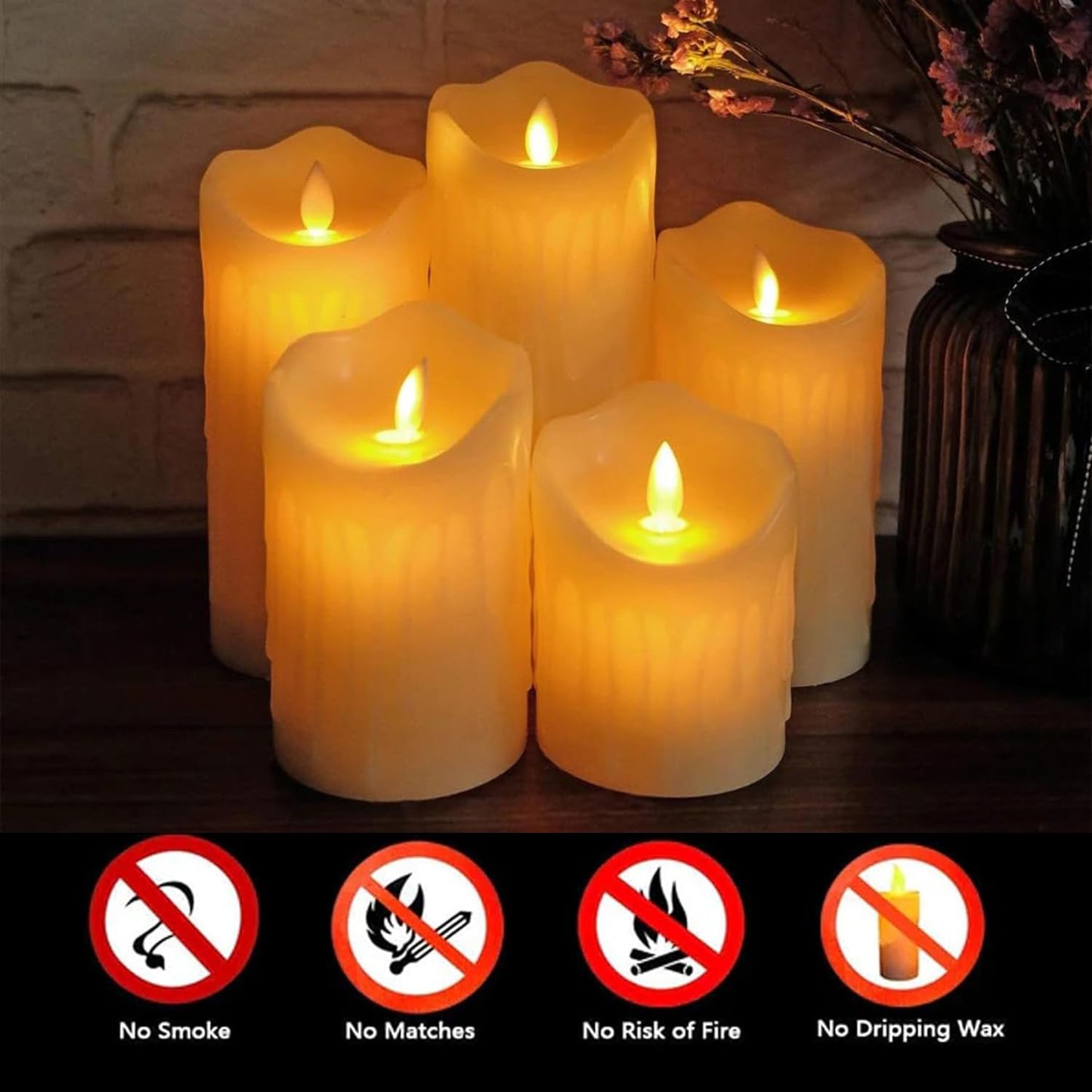 DECOVAA Dripping LED Pillar Candles| Smokeless Battery Operated Flickering Candle Lights| Flameless Tea Light, Decorative Candles for Home Decor, Diwali, Christmas & Festive Décor