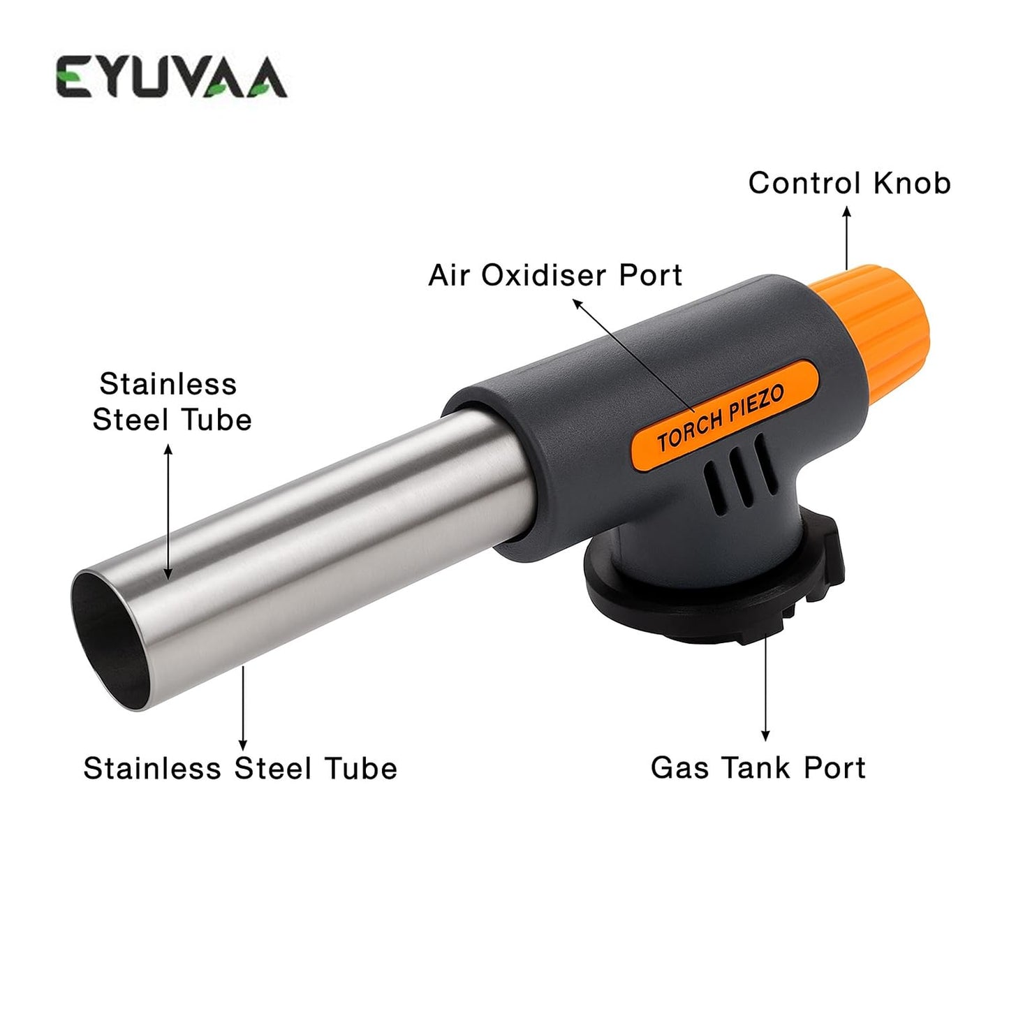 EYUVAA Auto Blow Torch with Butane Gas Canister| Adjustable High Flame, Windproof Auto Ignition Culinary Torch for Cooking, BBQ, Camping & Outdoor Use