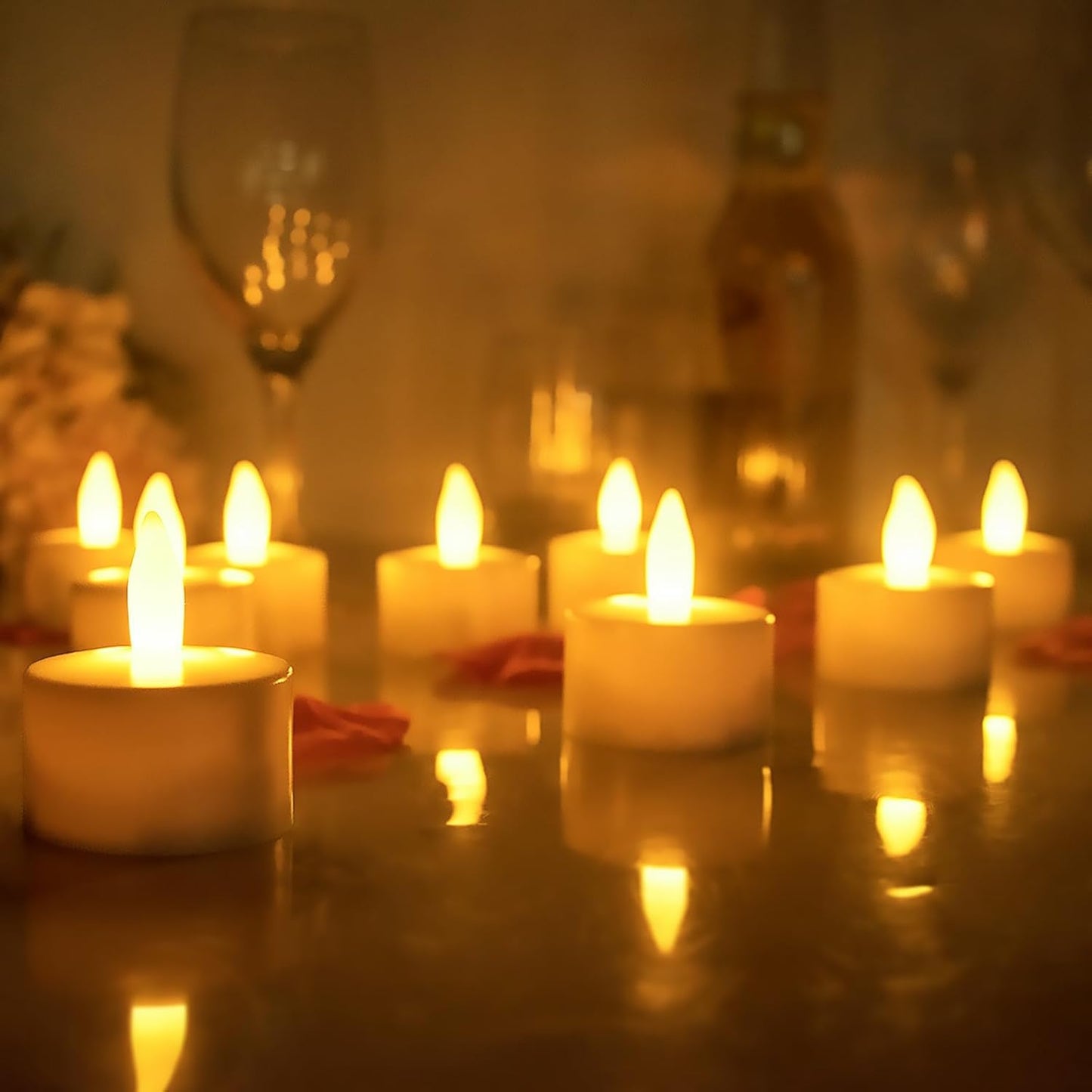 EYUVAA Flickering Effect Flameless Candles, Battery Operated Tealight Smokeless Decorative Candles for Home, Diwali and Wedding Decoration