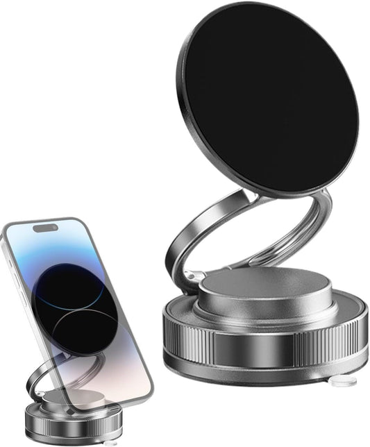 EYUVAA 360° Vacuum Suction Magnetic Phone Holder for Car| Foldable Metal Mobile Holder Car Mount for Dashboard, Windshield, Mirror| Compatible with All Smartphones