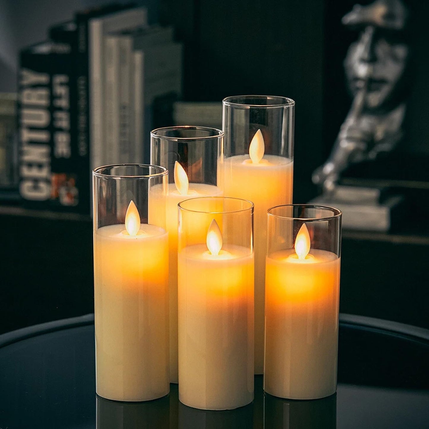 EYUVAA Flickering LED Flameless Candles, Battery Operated Acrylic Glass Candle Set, Moving Wick Candle for Home Décor, Wedding, Party, Diwali Decoration (Set of 5)