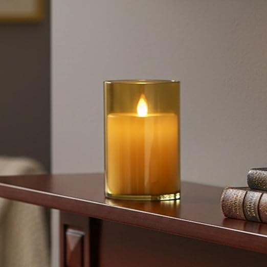 EYUVAA Flameless LED Pillar Candles, Battery Operated Acrylic Glass Candle, Realistic Flickering LED Flame Lights for Home Decor, Diwali, Wedding & Festivals(Golden)