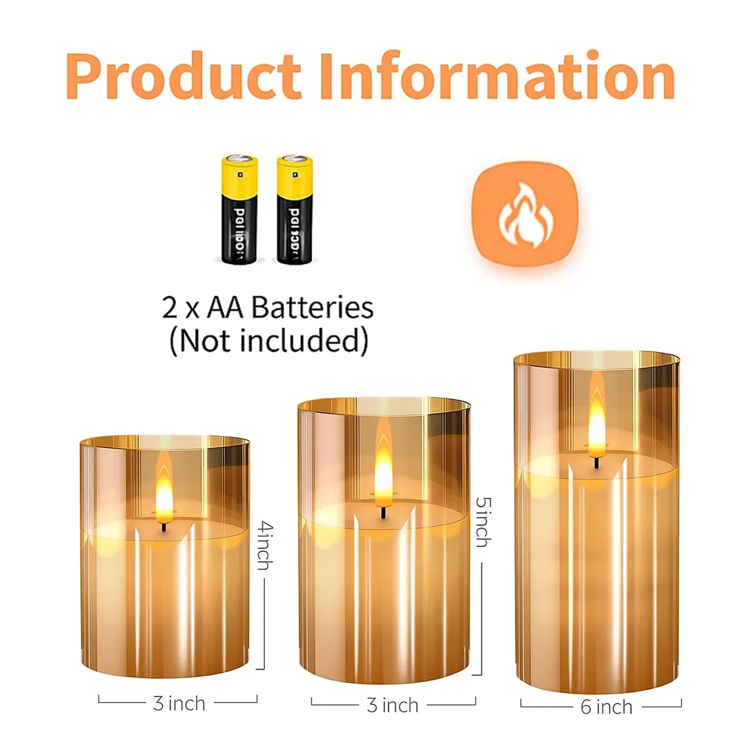 EYUVAA Flameless LED Pillar Candles Set of 3, Battery Operated Acrylic Glass Candles, Real Wax Look, Flickering LED Flame Light, Perfect for Home, Festive, Wedding, Diwali, and Party Decor
