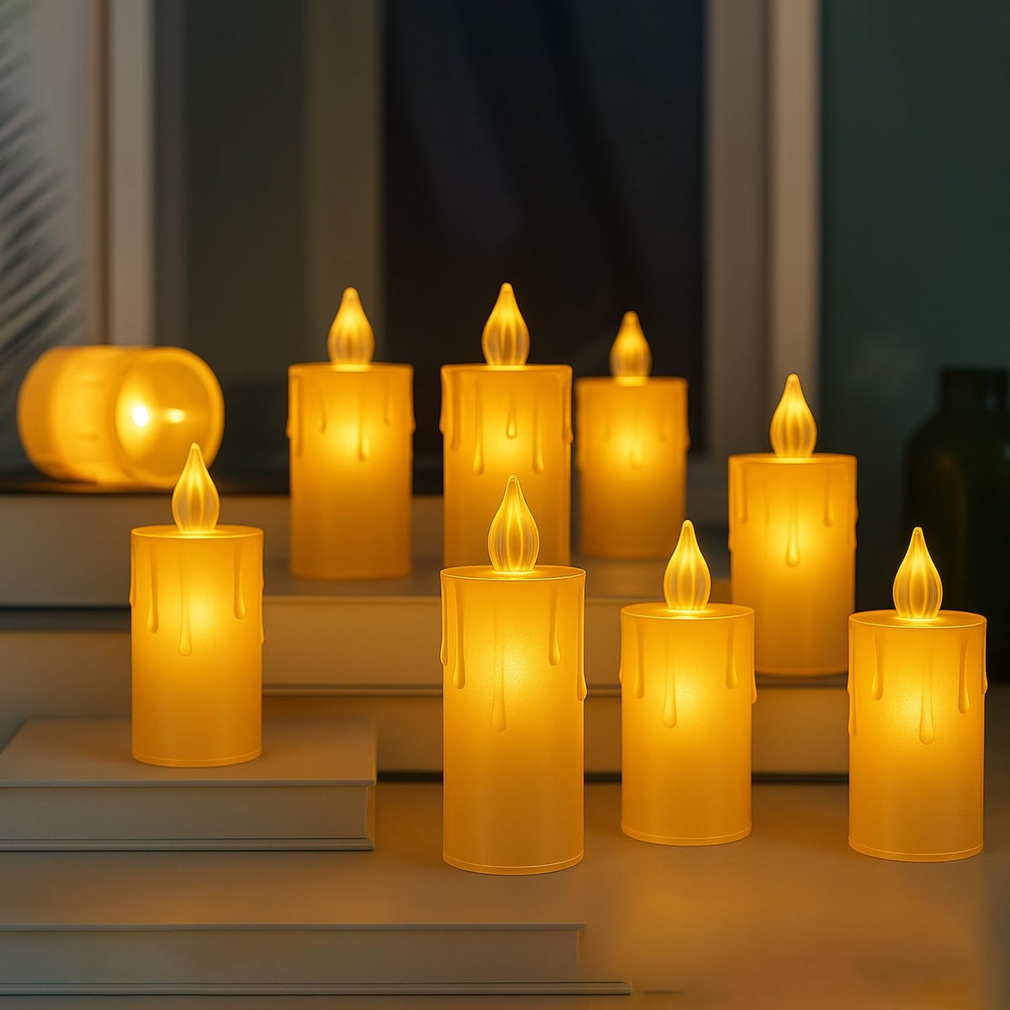 EYUVAA Crystal LED Tealight Candles| Smokeless Candle| Battery Operated Flickering Tea Lights, Electric Decorative Diyas for Diwali, Wedding, Christmas, Gifting & Home Decoration